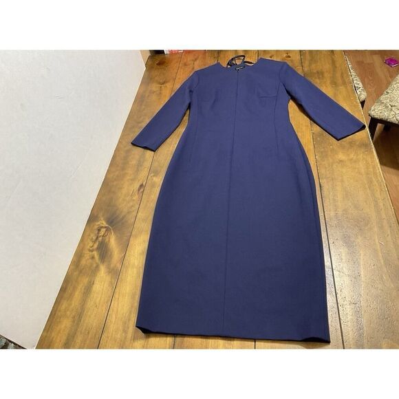 ESCADA Size 36 Deep Sea Navy Three Quarter Sleeve Sheath Lace Up Dress - Picture 1 of 14